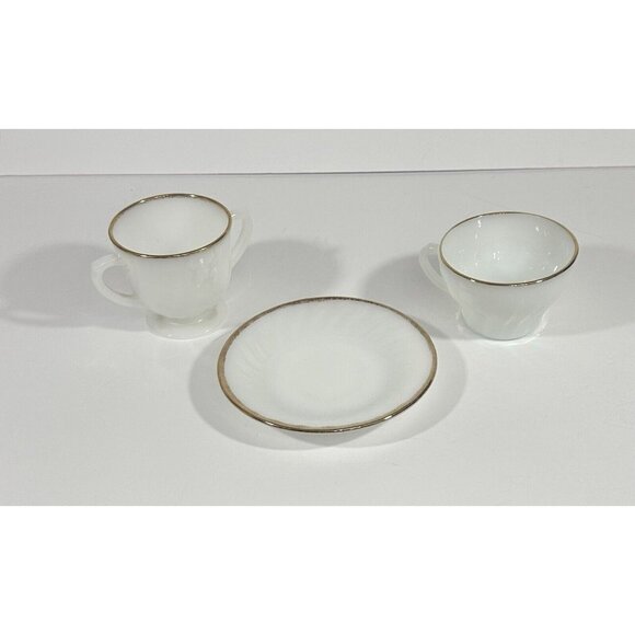 Anchor Hocking Fire King Oven Ware Fluted Swirl Milk Glass Gold Trim Set Vintage - Picture 3 of 16